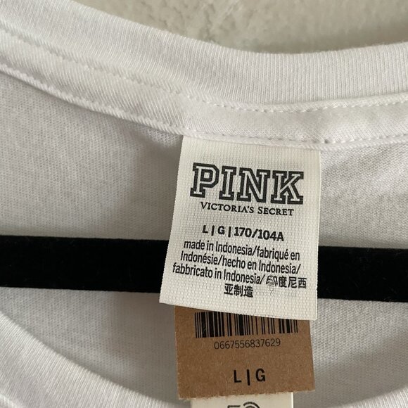 PINK Victorias Secret Women L Optic White Shine Logo Palm Trees Everyday Tee NWT - Picture 6 of 9